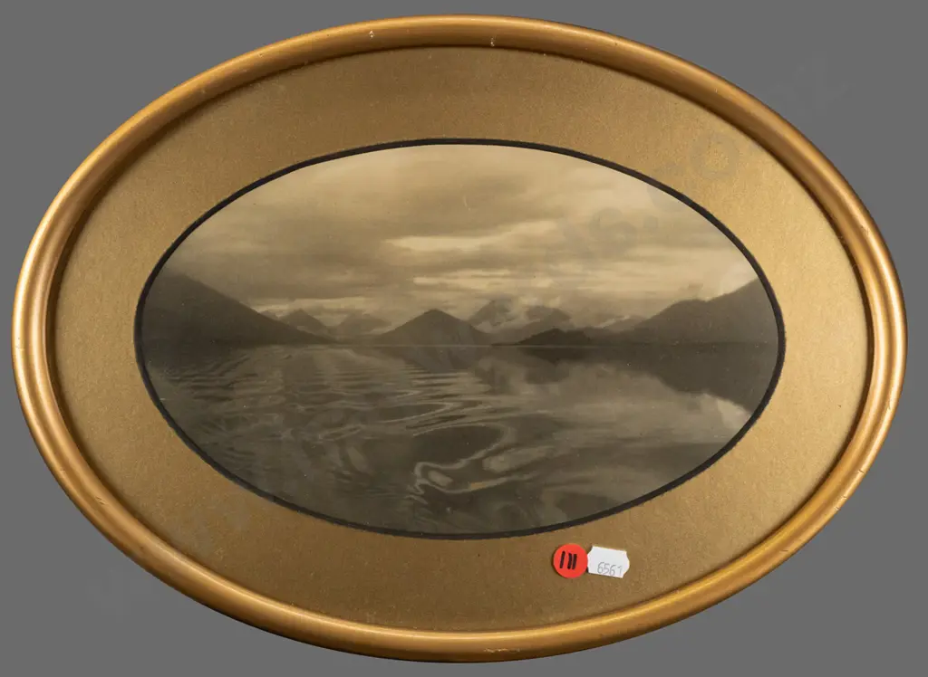 framed vintage photograph "Lake Wakatipu - looking towards Mt Earnslaw in a flat calm" H160 W260 Image 1++