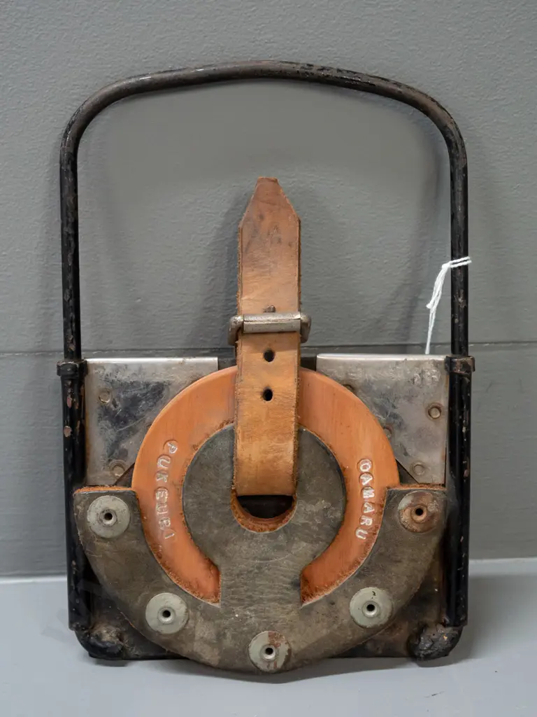 vintage railway tablet holder with replacement tablet marked Oamaru & Pukeuri - original holder has age wear, paint wear Image 1++