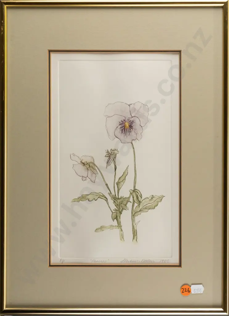 S Perkins-Norton 1985 - framed AP "Pansies" H250 W140 (slight warping) Image 1++