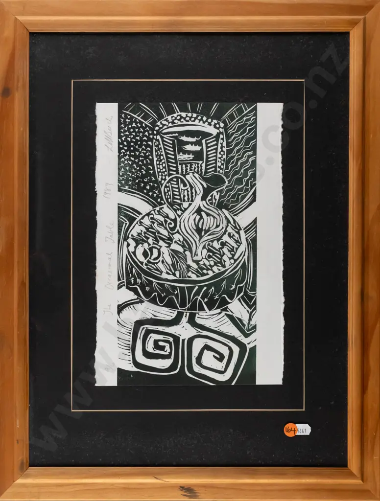 LM Beech 1989 - framed woodblock print 4/6 "The Occasional Table" H280 W190 (under side of glass needs a clean) Image 1++