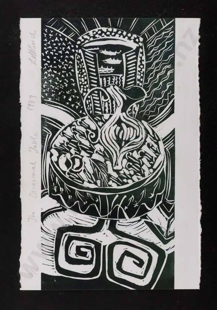 LM Beech 1989 - framed woodblock print 4/6 "The Occasional Table" H280 W190 (under side of glass needs a clean) Image 1++