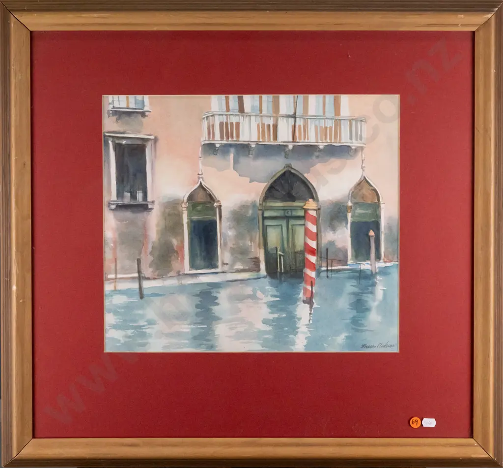 Marian Anderson - framed watercolour - Venetian building H330 W375 Image 1++