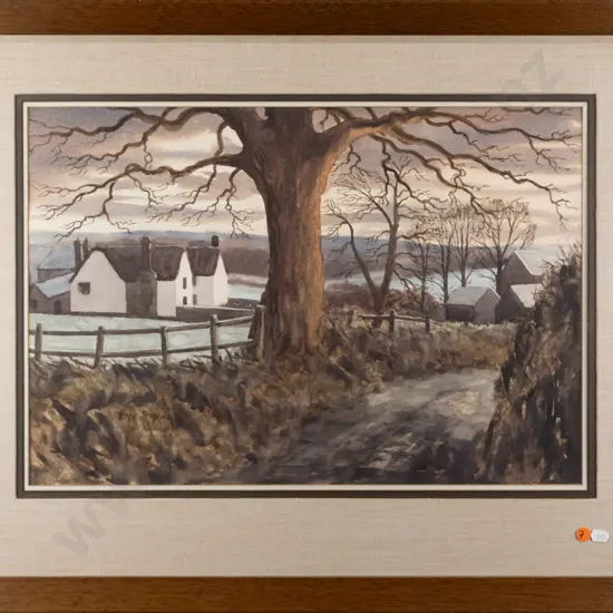 Eric Ingram - framed watercolour - houses and landscape H370 W540