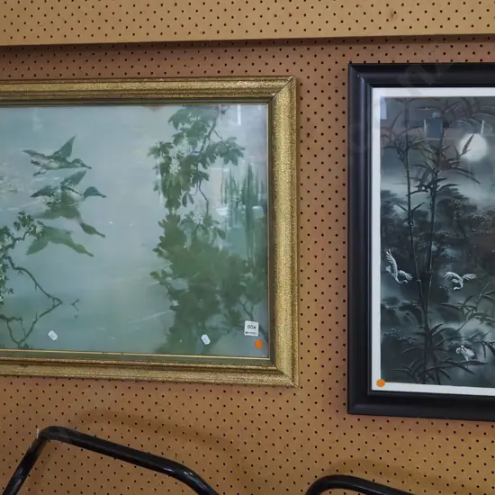 framed Vernon Ward print - 1 other framed bird print - orange dots