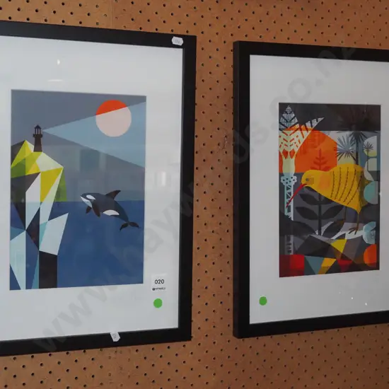 framed prints - kiwi, whale - green dots