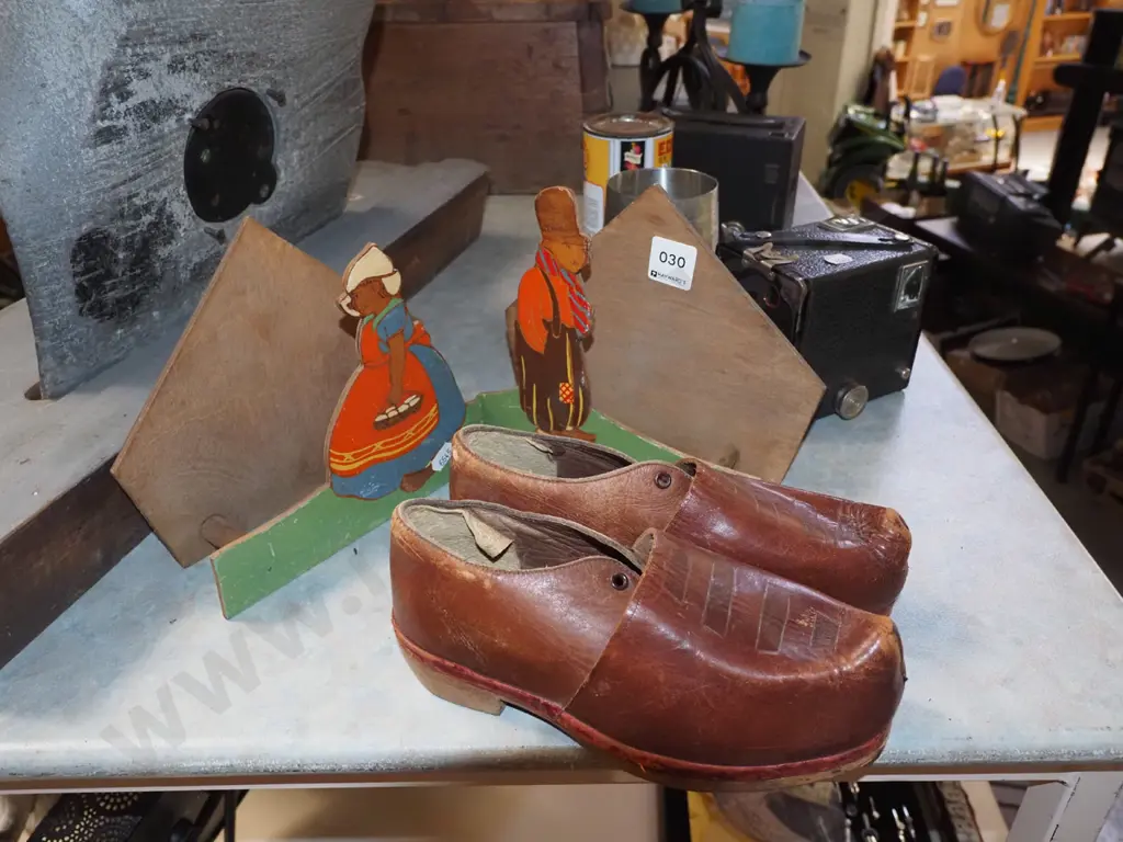 Dutch themed letter racks, pair of leather clogs Image 1++