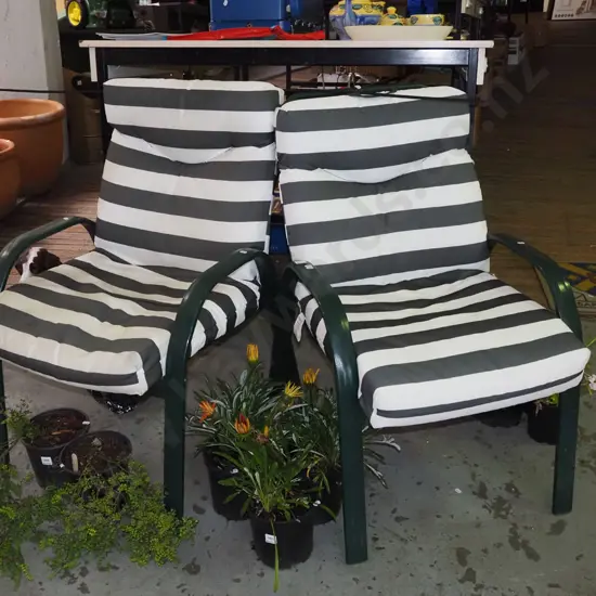 2x striped upholstered alloy patio chairs