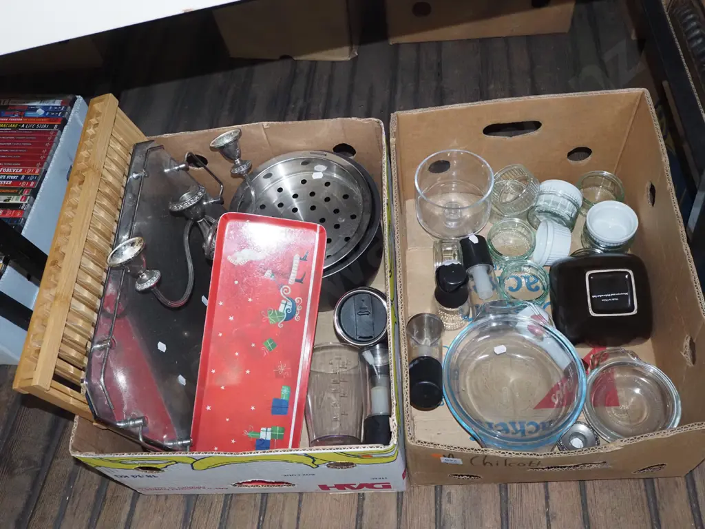 2x boxes; dish rack, tray, candelabra etc Image 1++