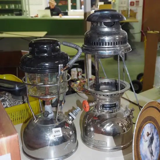 2x Tilley lanterns - 1 missing glass