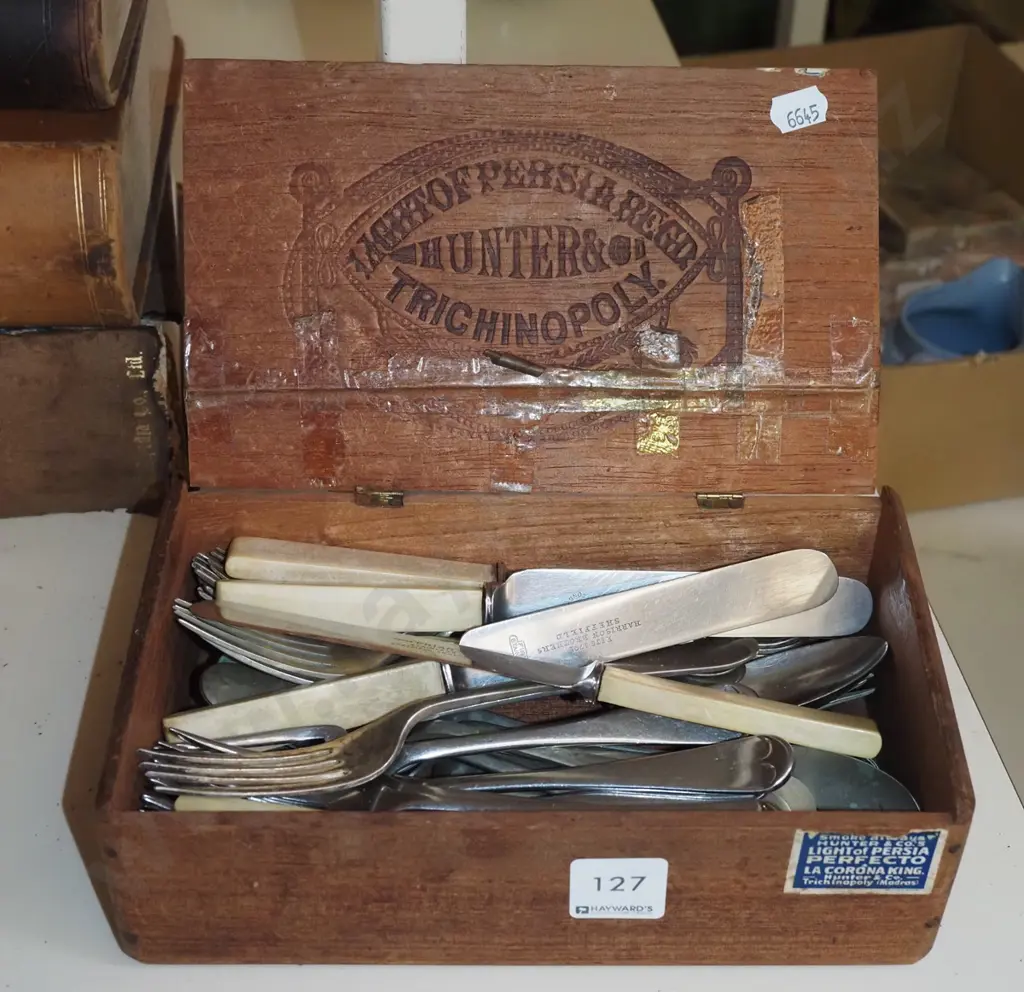 vintage cigar box, bone handles  knives, cutlery Image 1++