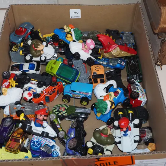 box of toy vehicles