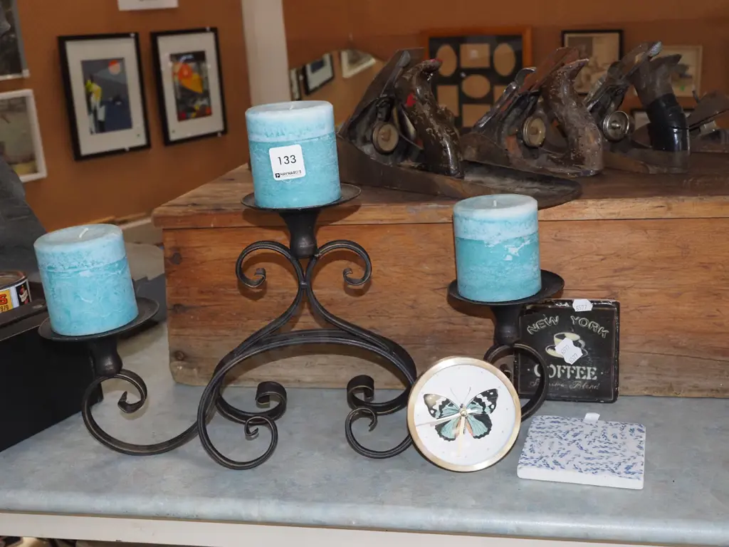 candelabra, bedside clack, 2x tiles/coasters Image 1++