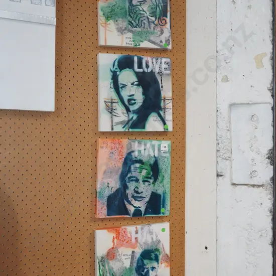 4x multi media on boxed canvas - green dots