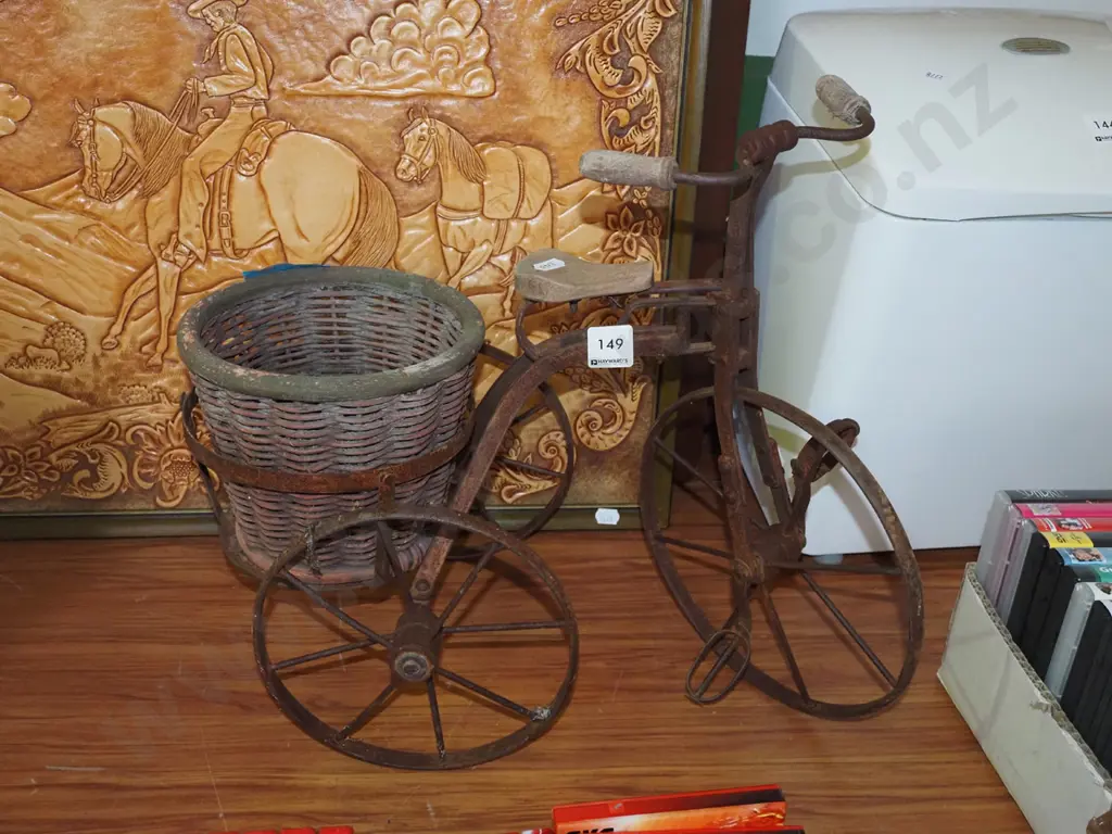 metal wood and cane tricycle themed jardiniere Image 1++