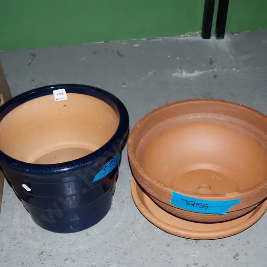 blue garden planter, terracotta planter