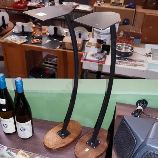 2x homemade wood and metal speaker/stands 