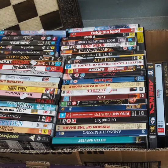 box of DVDs