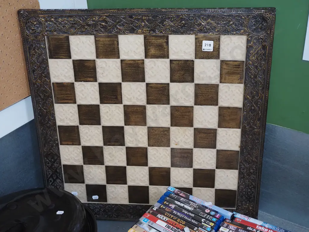 carved wood and composite chess board H600 W600 Image 1++