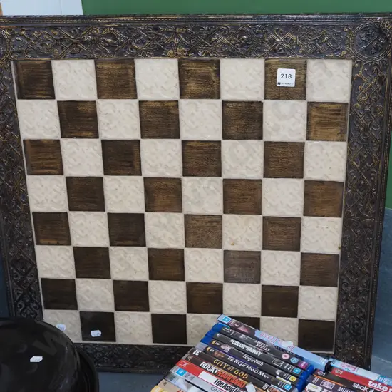 carved wood and composite chess board H600 W600
