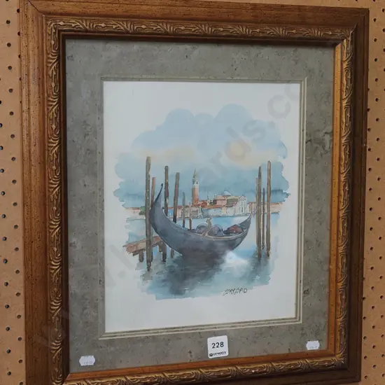framed watercolour -Venetian gondola