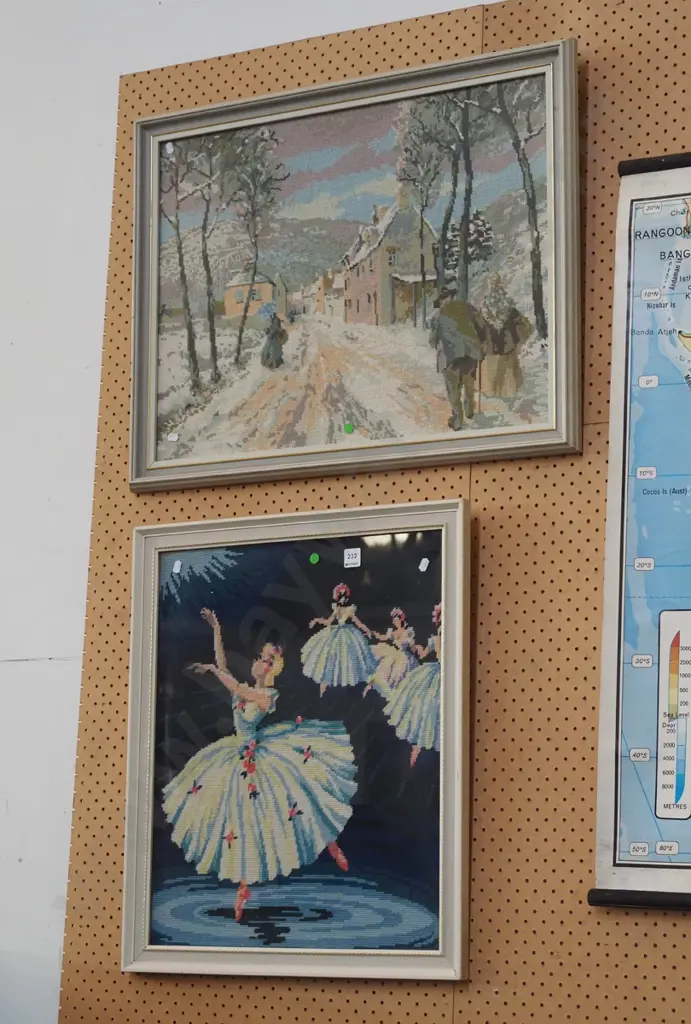 2x framed needleworks - green dots Image 1++