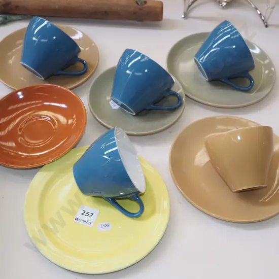 Crown Lynn cups, saucers, plates