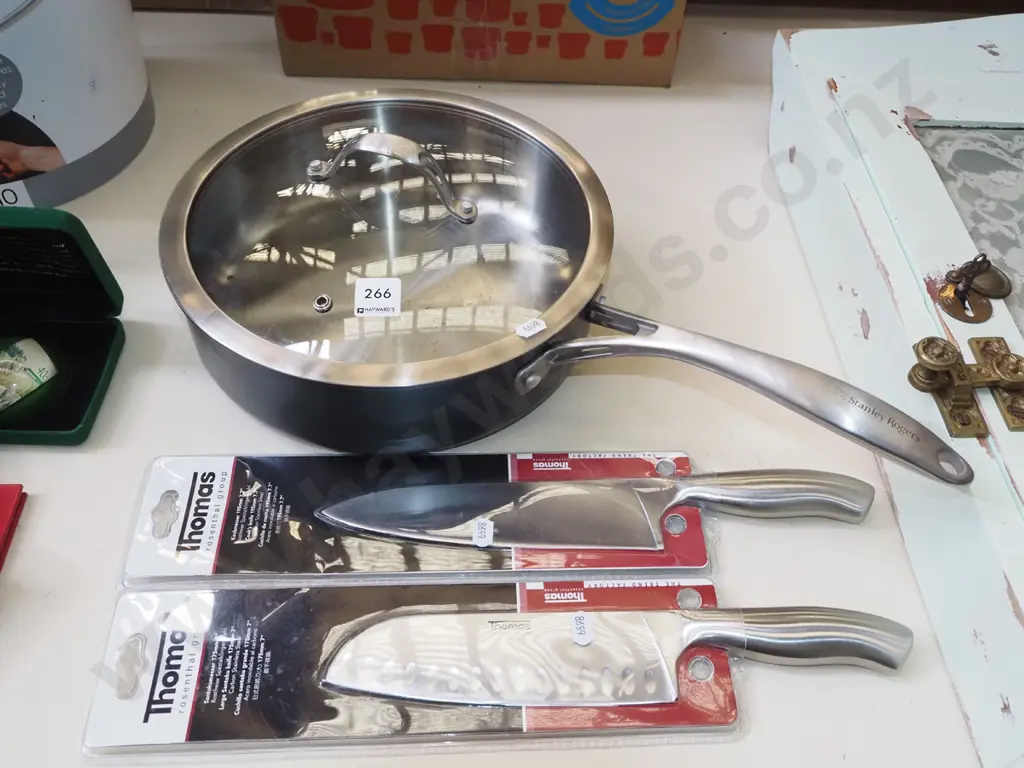 Stanley Rogers stainless steel frying pan, 2x as new Thomas knives Image 1++