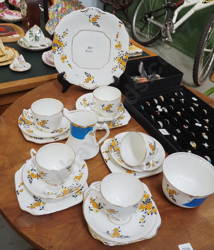 Empire trios, cake plate, creamer and sugar - damage to creamer and sugar Image 1++