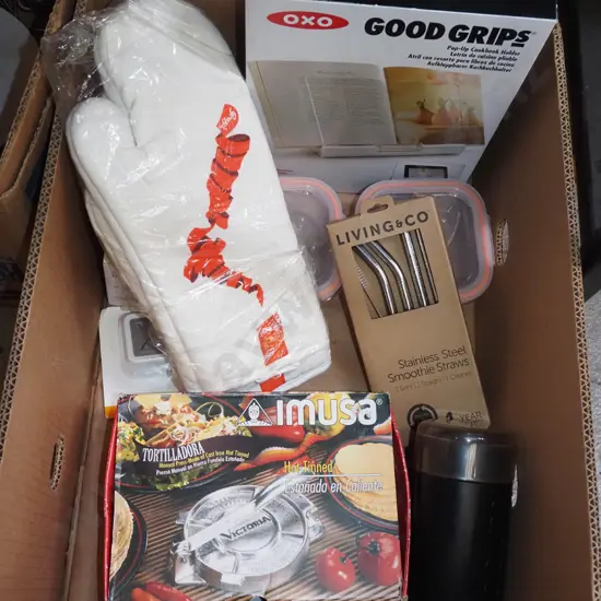 box; spice/coffee grinder, stainless steel straws etc