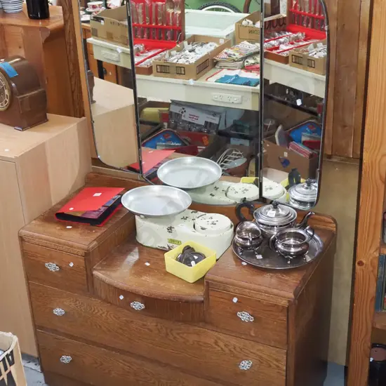 oak 5 drawer mirror back dresser H1580 W980 D450