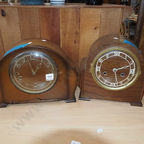 2x deco wood cased mantle clock - 1 has damaged - missing keys