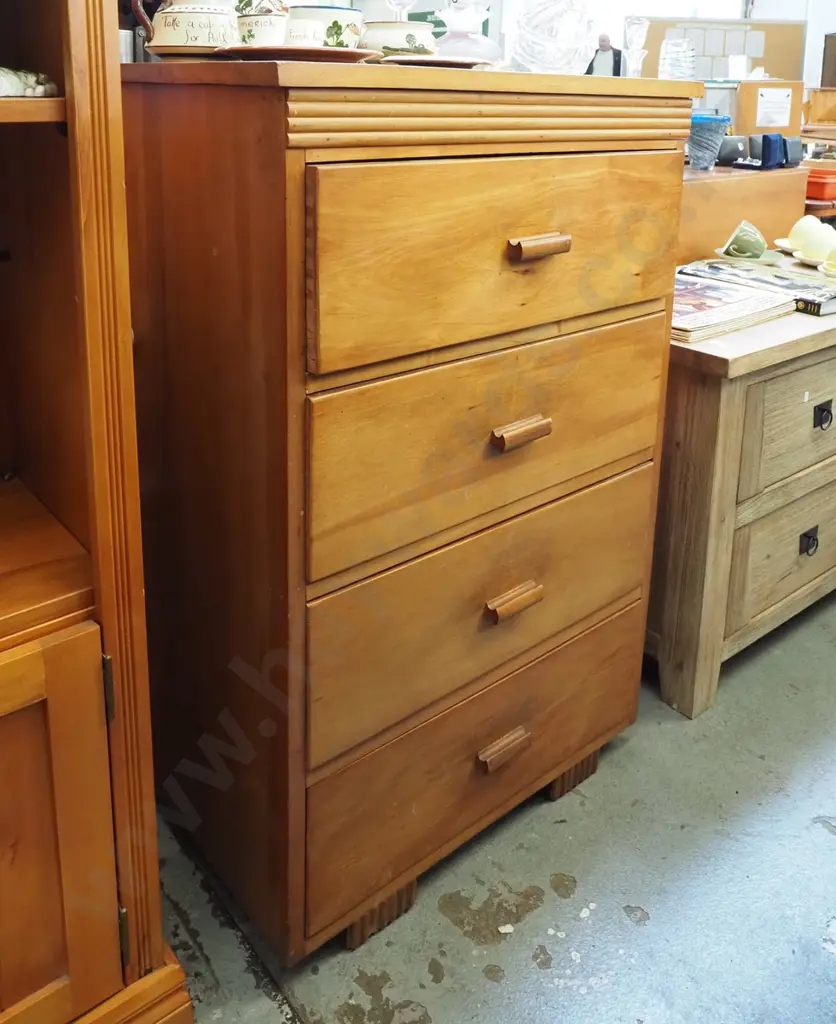 solid rimu 4 drawer tallboy - drawers sticky, marks to top H980 W630 D430 Image 1++