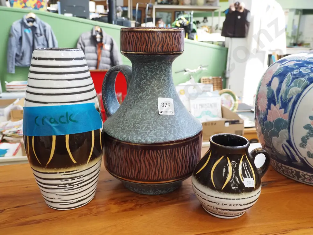 3x German pottery vases - some damage and cracks Image 1++