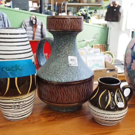 3x German pottery vases - some damage and cracks