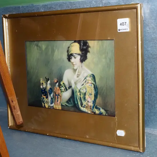 framed print - girl and dolls - needs restringing