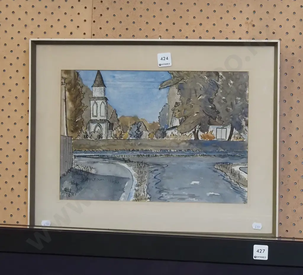framed ink and watercolour - townscape Image 1++