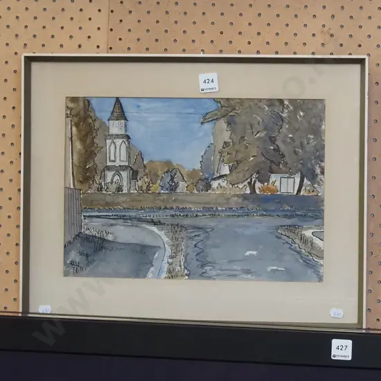 framed ink and watercolour - townscape