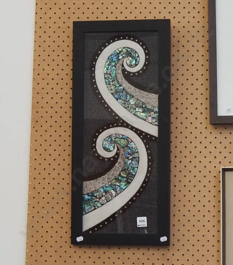 framed sand and paua koro art Image 1++