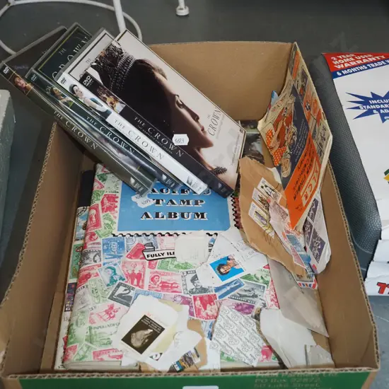 box of various stamps