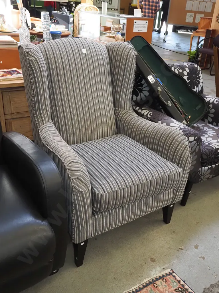 striped upholstery wingback armchair Image 1++