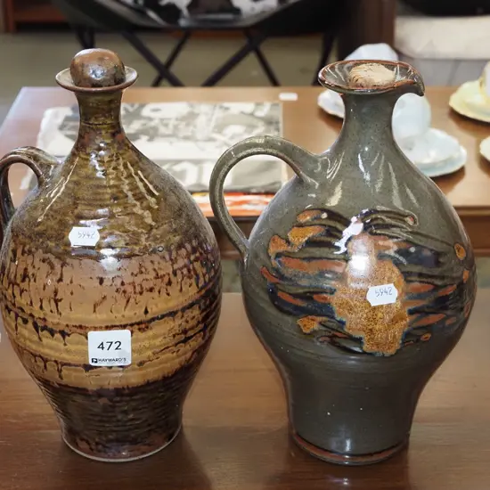 2x stoppered studio pottery jugs H260