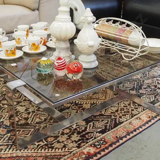 modern rectilinear chrome glass top coffee table H350 W1060