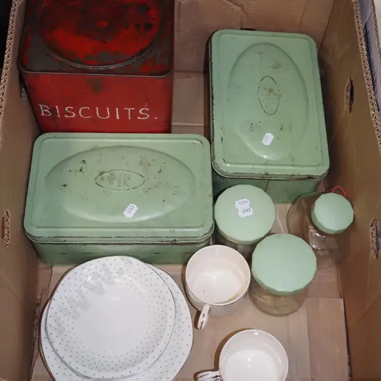 box; biscuit tins, canisters etc