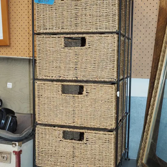 seagrass and metal basket stand, 4x baskets H720 