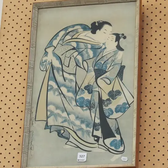 framed Japanese print - man and woman