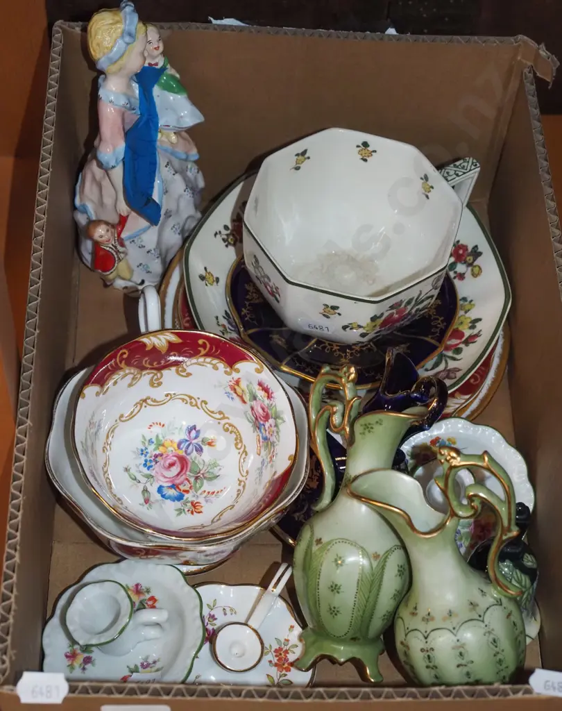 box; small ewer vases, cups, saucers - some cracks and damge etc Image 1++