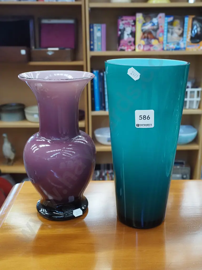 purple glass and green glass vases H250 Image 1++