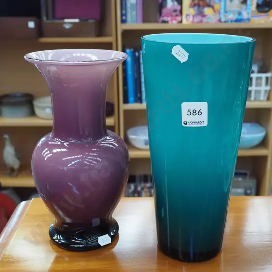 purple glass and green glass vases H250
