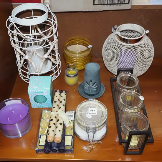 assorted candles, holders Tallest lantern H300