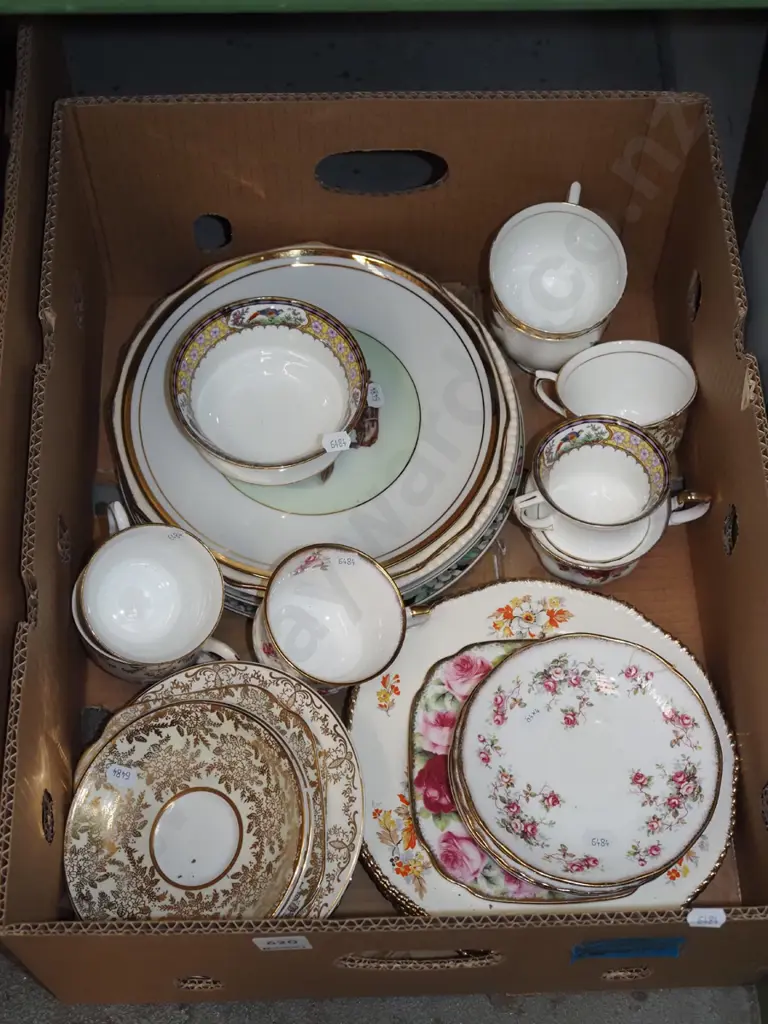 box; cups, saucers, bowls, plate - some cracks and repairs Image 1++